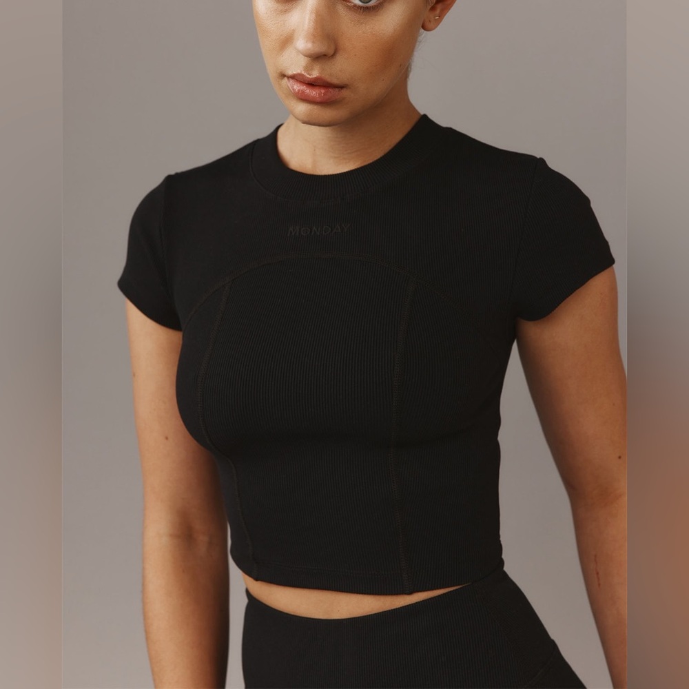 Monday Swimwear Monday Active Joshua Tree Crop Top Black Thick Ribbed‎ Size M